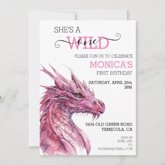 Wild Een Verjaardag Roze Draak Sprookje Kaart (Voorkant)