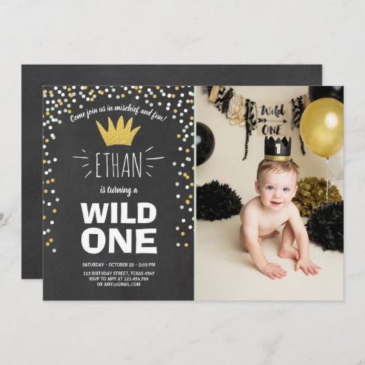 Wild Een verjaardag uitnodiging Jongen rustiek Zwa (Voorkant / Achterkant)