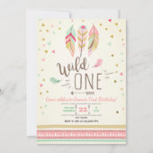 Wild een Verjaardags Meisje Roze Goud 1e Boho vere Kaart (Voorkant)