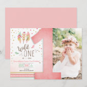 Wild Een Verjaardags Meisje Roze Goud 1e Boho Vere Kaart (Voorkant / Achterkant)