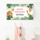 Wild één verjaardagsbanner Safari Oerwoud Animals Spandoek (Insitu)