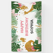 Wild één verjaardagsbanner Safari Oerwoud Animals Spandoek (Verticaal)