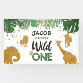 Wild één verjaardagsbanner Safari Oerwoud Animals Spandoek (Horizontaal)