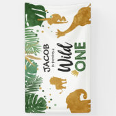 Wild één verjaardagsbanner Safari Oerwoud Animals Spandoek (Verticaal)