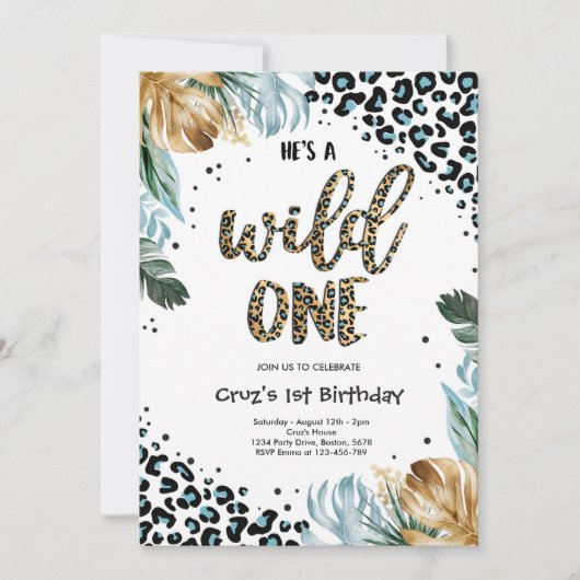 Wild Een Verjaardagsjongen Leopard Print Oerwoud P Kaart (Voorkant)