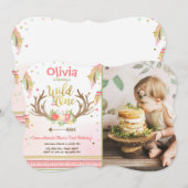 Wild Een verjaardagsuitnodiging Eerste verjaardag  Kaart (Voorkant / Achterkant)