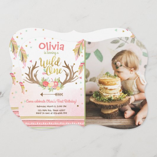 Wild Een verjaardagsuitnodiging Eerste verjaardag  Kaart (Voorkant / Achterkant)