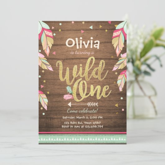 Wild Een verjaardagsuitnodiging Eerste verjaardag  Kaart (Staand voorkant)