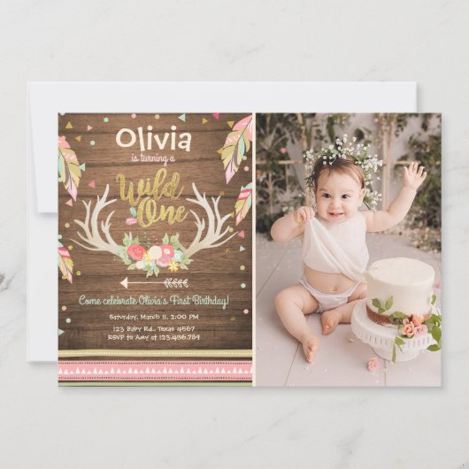 Wild Een verjaardagsuitnodiging Eerste verjaardag  Kaart (Voorkant)