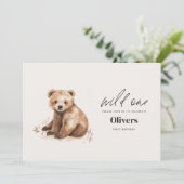 Wild een waterverf beer 1e verjaardagsmodern kaart (Staand voorkant)