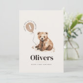 Wild een waterverf beer 1e verjaardagsmodern kaart (Staand voorkant)