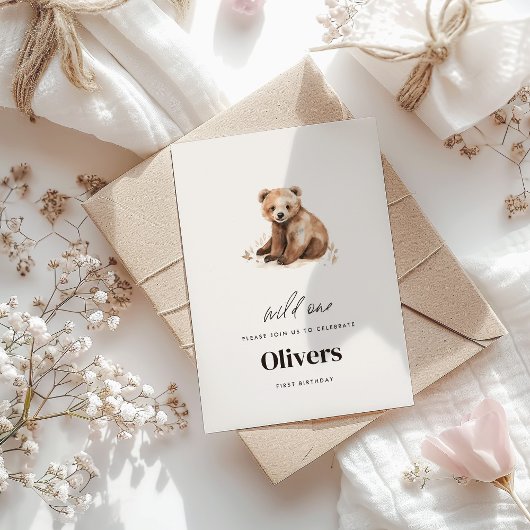 Wild een waterverf beer 1e verjaardagsmodern kaart