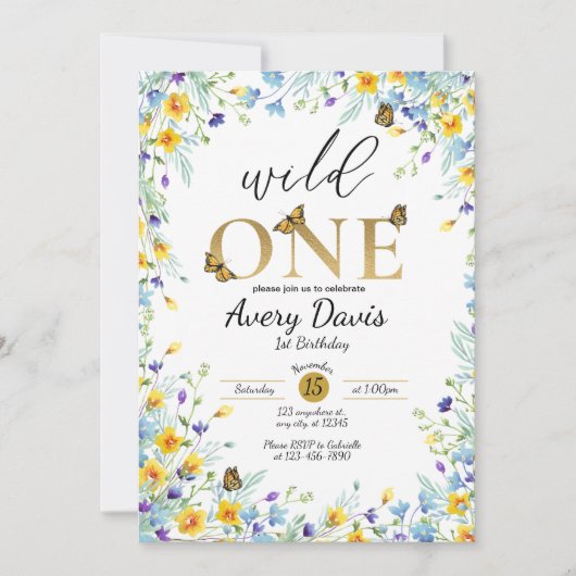 Wild een wilde bloemen en vlinders Uitnodiging (Voorkant)
