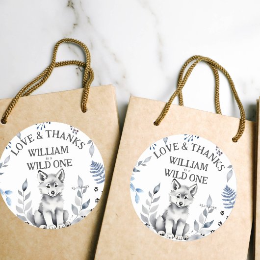 Wild Een wolf thema verjaardagsfeestje gunst Ronde Sticker