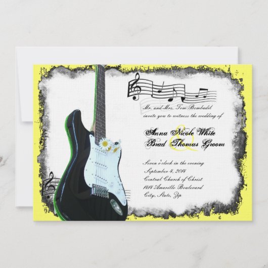 Wild Electric Guitar Limoen Music Wedding Invitati Kaart (Voorkant)