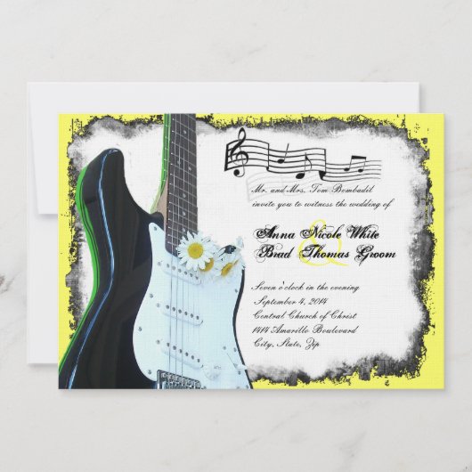 Wild Electric Guitar Limoen Music Wedding Invitati Kaart (Voorkant)