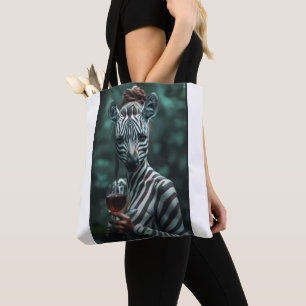 Wild Elegance: de Zebra met het wijnglas Tote Bag