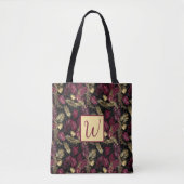 Wild Elegance Monogram Bourgogne & Goud Tote Bag (Voorkant)