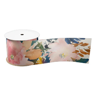 Wild Elegance   Navy Blush & Gold Floral Satijnen Lint