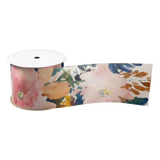 Wild Elegance | Navy Blush & Gold Floral Satijnen Lint (Spoel)