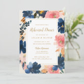 Wild Elegance | Navy Blush & Gold Rehearsal Dinner Kaart (Staand voorkant)