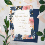 Wild Elegance | Navy Blush & Gold Rehearsal Dinner Kaart<br><div class="desc">Verse,  elegante waterverf floralen in levendige marineblauw en zoete blush roze zijn geaccentueerd met zachte antiek golden. Deze repetitieve uitnodigingen voor het avondeten waren ontworpen om te passen bij ons collectie van de Wilde Elegance Navy,  Blush & Gold bruiloft.</div>