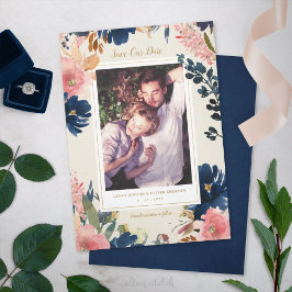 Wild Elegance | Navy Blush & Gold Save the Date Aankondiging