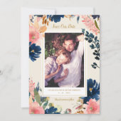 Wild Elegance | Navy Blush & Gold Save the Date Aankondiging (Voorkant)