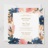 Wild Elegance | Navy Blush & Gold Square Weddensch Kaart (Voorkant)