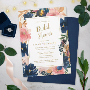 Wild Elegance Navy Blush & Gold Vrijgezellenfees Kaart