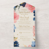 Wild Elegance | Navy Blush & Gold Wedding All In One Uitnodiging (Binnen)