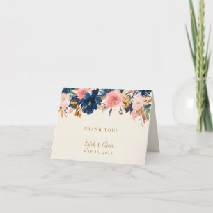 Wild Elegance   Navy Blush & Gold Wedding Bedankkaart