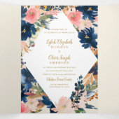 Wild Elegance | Navy Blush & Gold Wedding Drieluik Uitnodiging (Binnenkant midden)