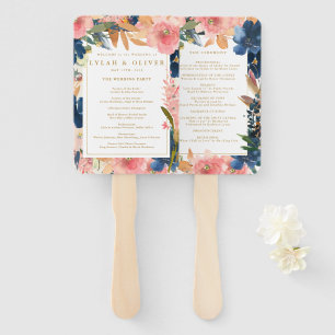 Wild Elegance Navy Blush & Gold Wedding Hand Fan Handwaaier