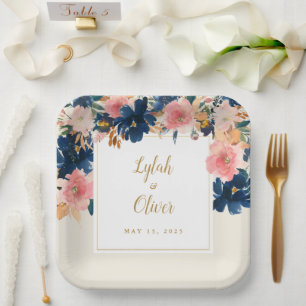 Wild Elegance   Navy Blush & Gold Wedding Papieren Bordje