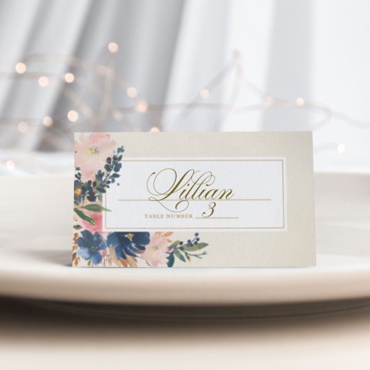 Wild Elegance | Navy Blush & Gold Wedding Plaatskaartje