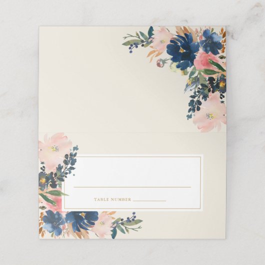 Wild Elegance | Navy Blush & Gold Wedding Plaatskaartje (Buitenkant ongevouwen)