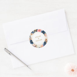 Wild Elegance | Navy Blush & Gold Wedding Ronde Sticker