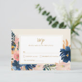 Wild Elegance | Navy Blush & Gold Wedding RSVP Kaartje (Staand voorkant)