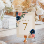 Wild Elegance | Navy Blush & Gold Wedding Table Nu Kaart<br><div class="desc">Verse,  elegante waterverf floralen in levendige marineblauw en zoete blush roze zijn geaccentueerd met zachte antiek golden. Deze tabelnummerkaarten zijn zo ontworpen dat ze overeenkomen met ons collectie van de Wilde Elegance Navy,  Blush & Gold bruiloft.</div>