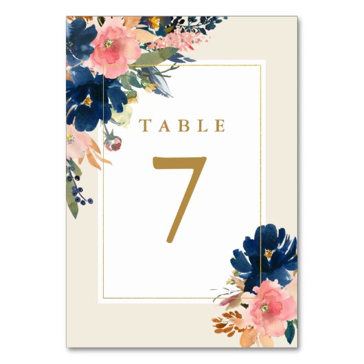 Wild Elegance | Navy Blush & Gold Wedding Table Nu Kaart (Achterkant)