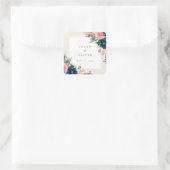 Wild Elegance | Navy Blush & Gold Wedding Vierkante Sticker (Tas)