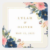 Wild Elegance | Navy Blush & Gold Wedding Vierkante Sticker (Voorkant)