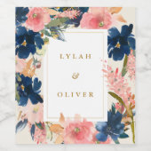 Wild Elegance | Navy Blush & Gold Wedding Wijn Etiket (Enkel label)