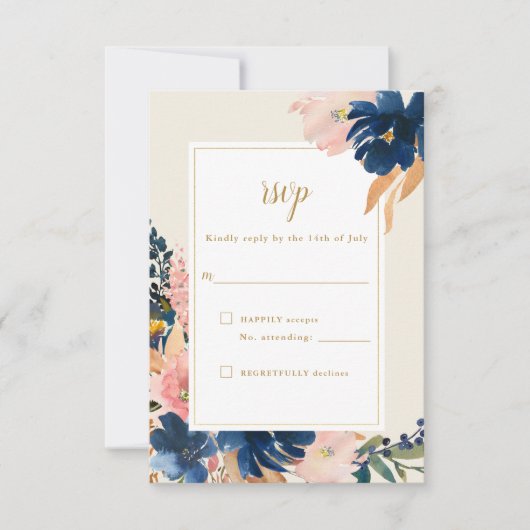 Wild Elegance | RSVP-auto van Navy Blush & Gold We RSVP Kaartje (Voorkant)