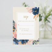 Wild Elegance | RSVP-auto van Navy Blush & Gold We RSVP Kaartje (Staand voorkant)