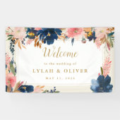 Wild Elegance | Welkom bij Navy Blush & Gold Weddi Spandoek (Horizontaal)