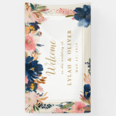 Wild Elegance | Welkom bij Navy Blush & Gold Weddi Spandoek (Verticaal)