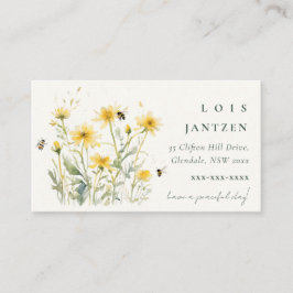 Wild Elegant Yellow Wildflowers Bee Waterverf Visitekaartje