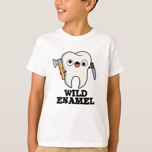 Wild emaille grappig wild dier tand woordspeling t-shirt (Voorkant)